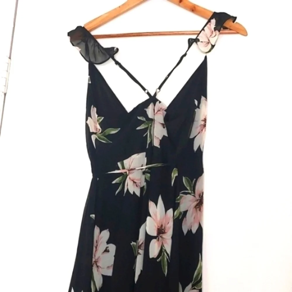 Lulus All Mine Dress Floral Wrap Maxi Dress High-Low Black Size XS